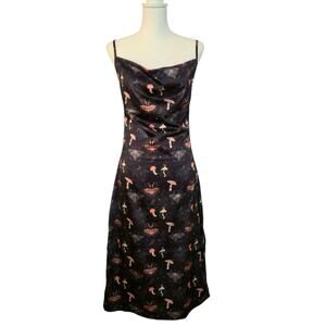 Disturbia Medeina Satin Print Drape Neck Midi Slip Dress 4 Forest Fairy Grunge